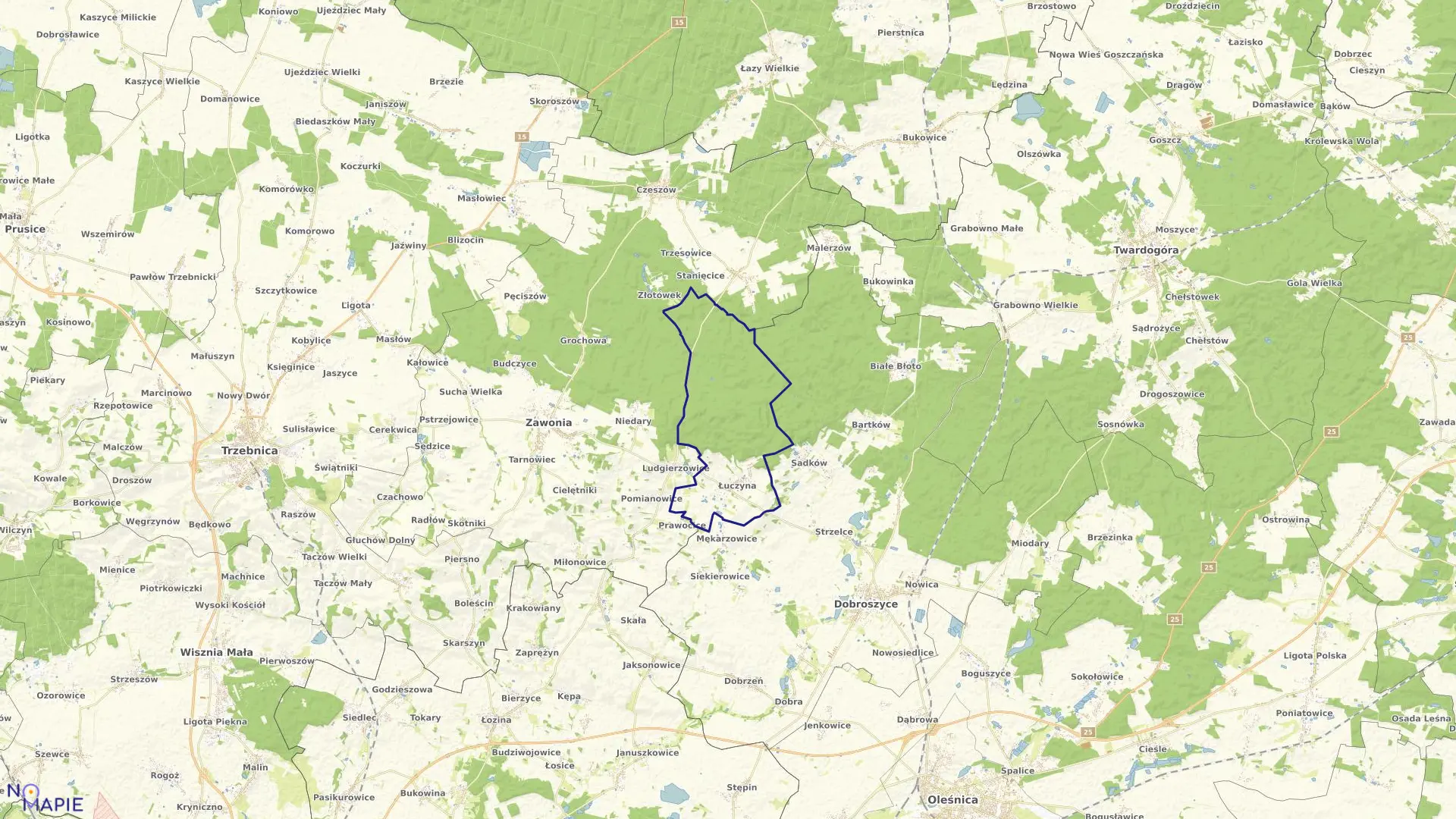 Mapa obrębu Łuczyna Wielka w gminie Dobroszyce