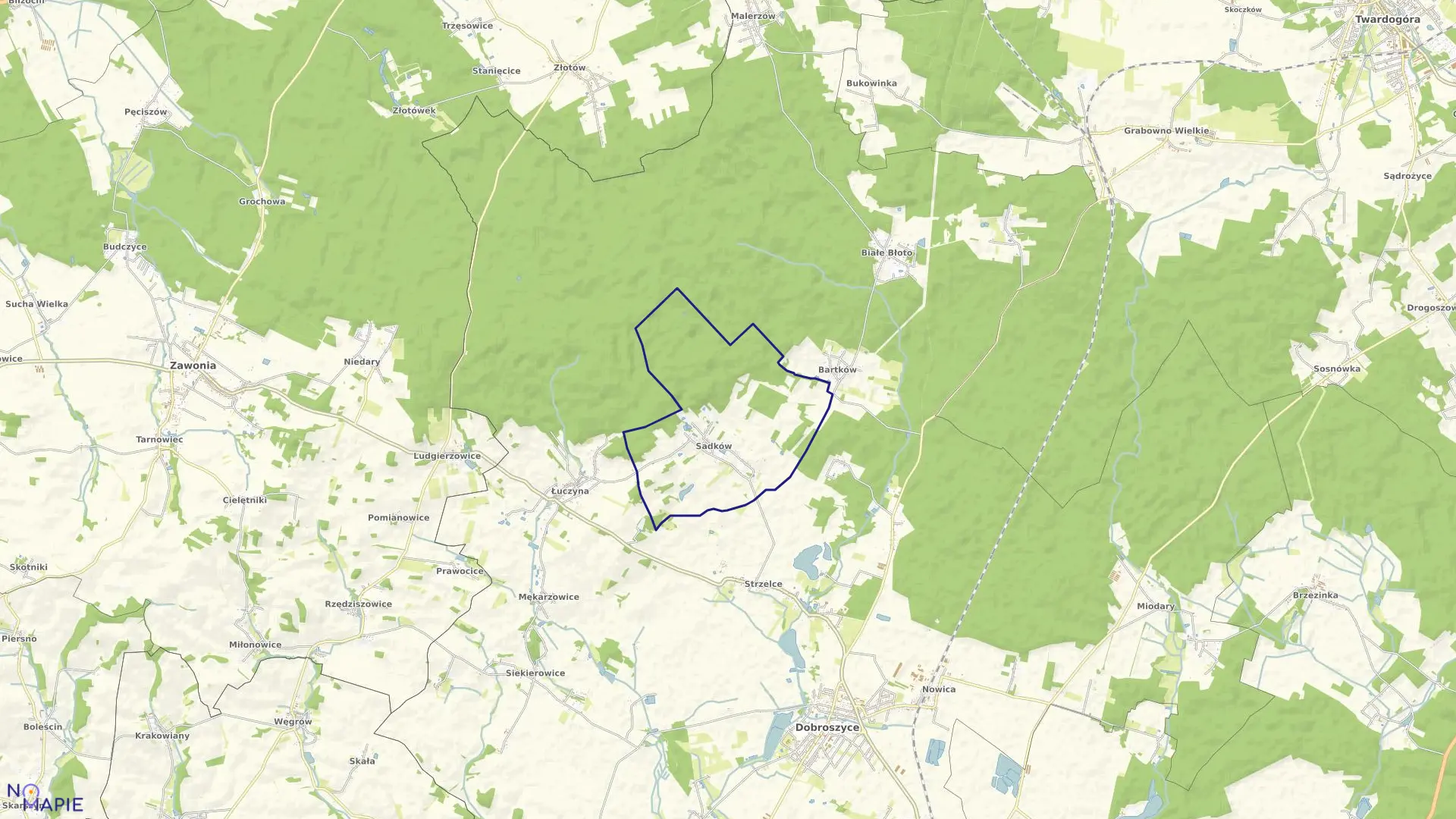 Mapa obrębu Sadków w gminie Dobroszyce