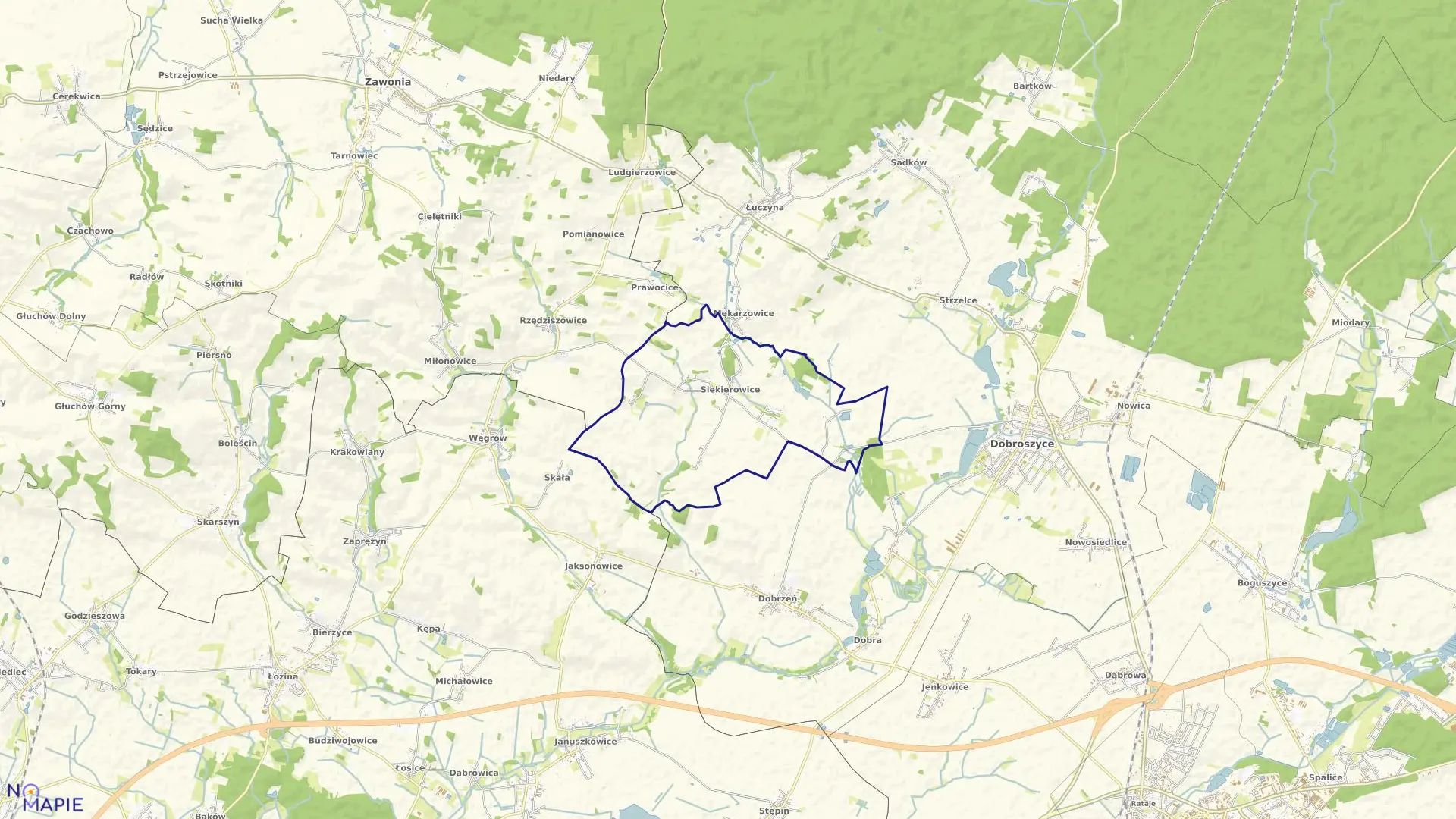 Mapa obrębu Siekierowice w gminie Dobroszyce